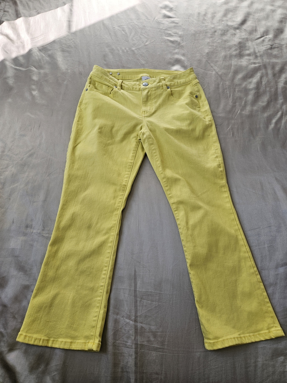 CAbi Lemon Yellow Cropped Flare Jeans Size 6
